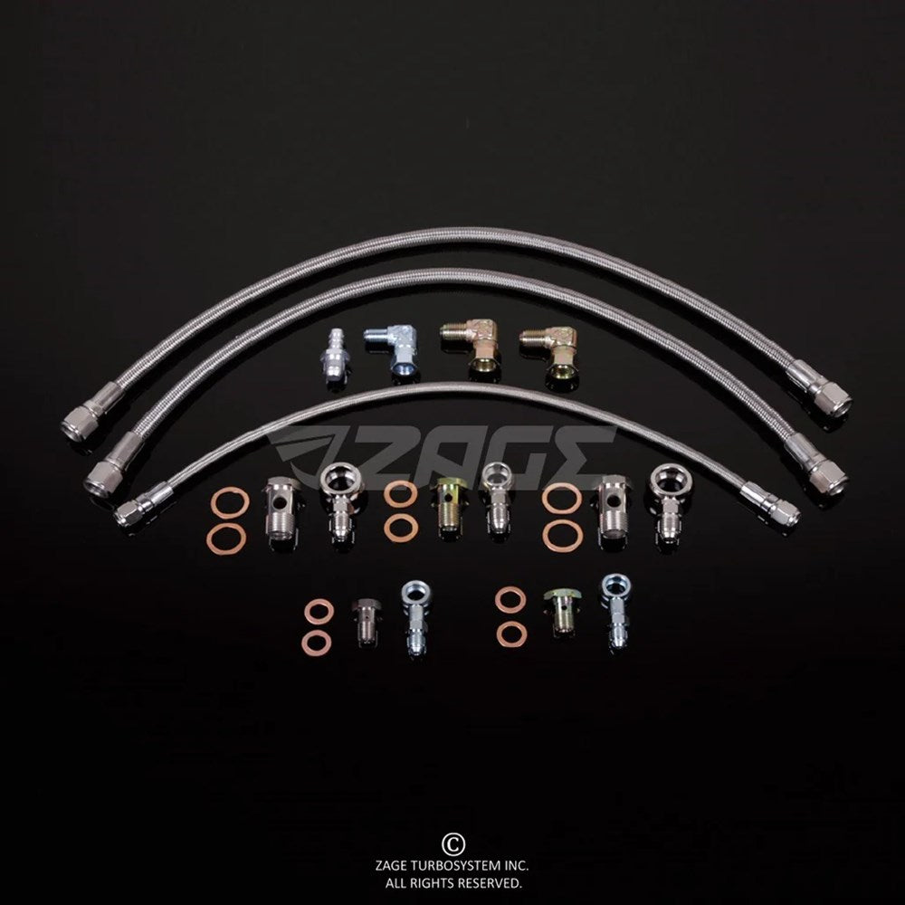 Braided Oil & Water Line Kit for Nissan Skyline R31, R32, RB20, RB25, RB30 With Garrett Ball Bearing Turbos (Order in)