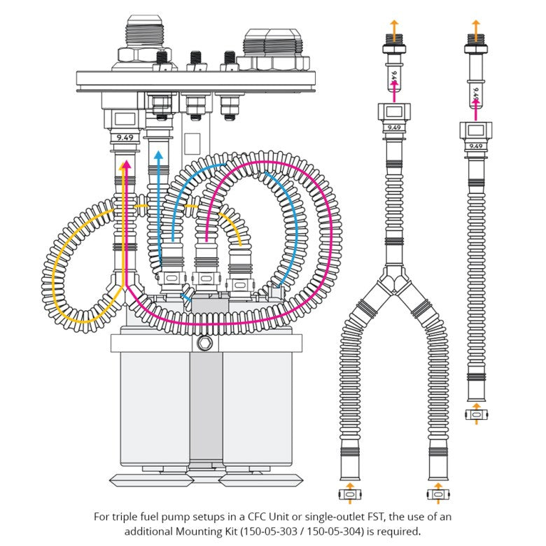 Nuke In tank fuel pump mounting kit, Triple pump 8.4-10mm (Order in)