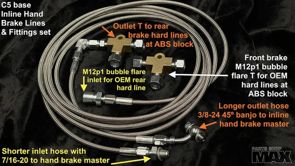 PSM C5 Corvette BASE Inline Hand Brake Lines and Fittings set w/ ABS delete (Order in)