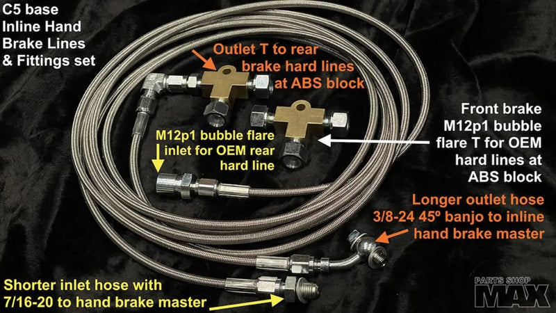 PSM C5 Corvette BASE Inline Hand Brake Lines and Fittings set w/ ABS delete (Order in)