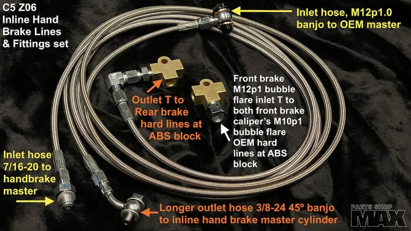 PSM C5 Corvette Z06 Inline Hand Brake Lines and Fittings set w/ ABS delete (Order in)