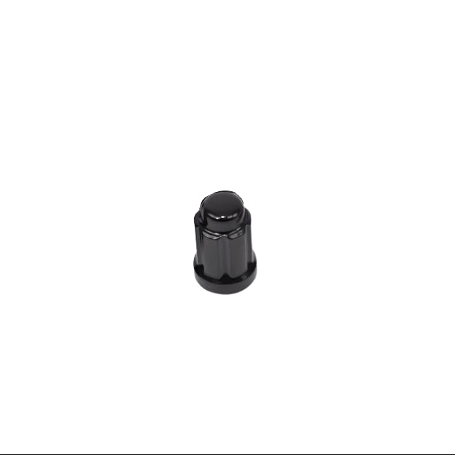 A black 6-spline wheel nut centered on a plain white background.