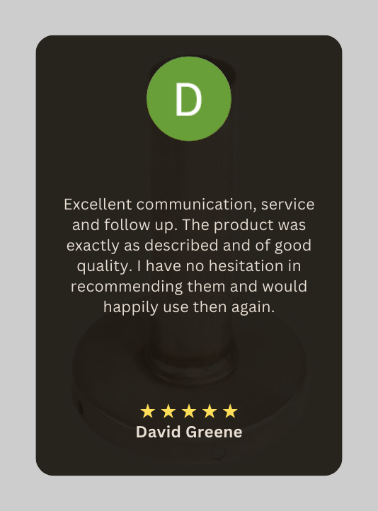 Excellent communication, service and follow up. The product was exactly as described and of good quality. I have no hesitation in recommending them and would happily use then again.