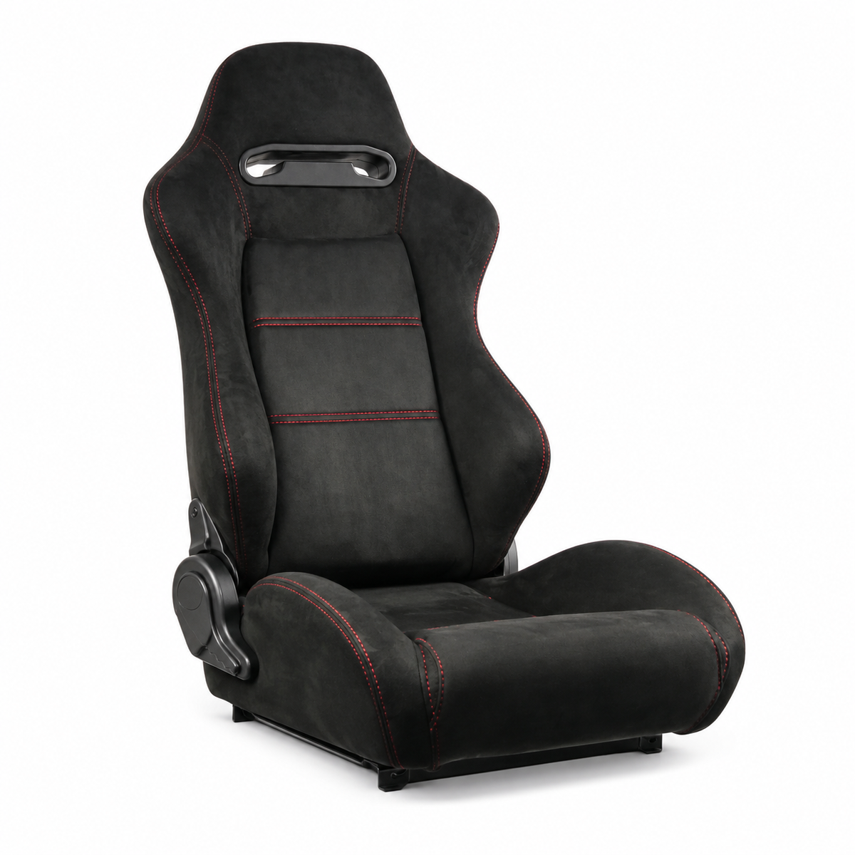 Bucket Seat Reclinable - Black Suede w/ Red Stitching