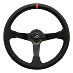 GKTECH STEERING WHEEL 350MM DEEP DISHED PERFORATED LEATHER RED STRIPE (Order in)