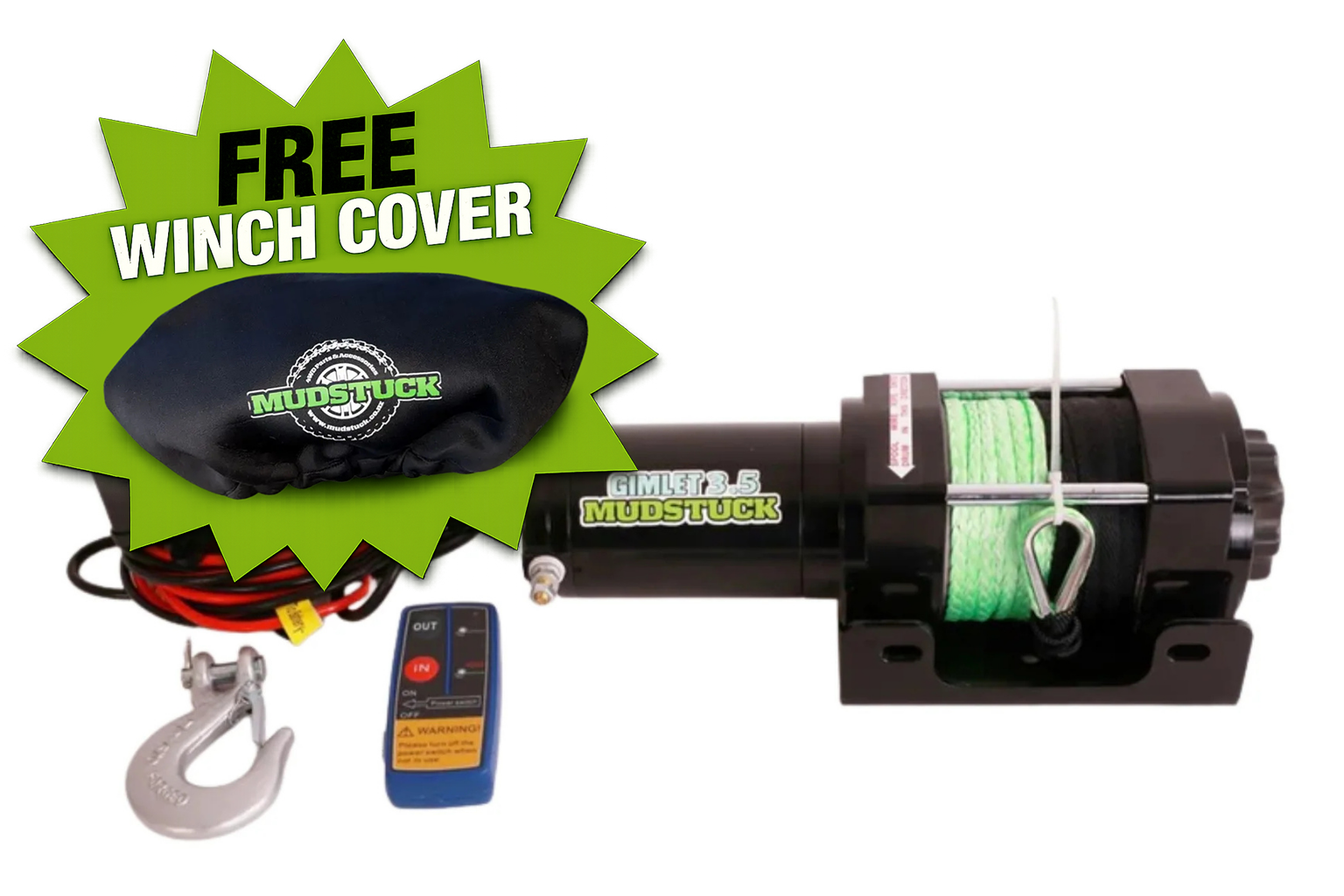 Mudstuck 3500lbs Winch 12V with Dyneema