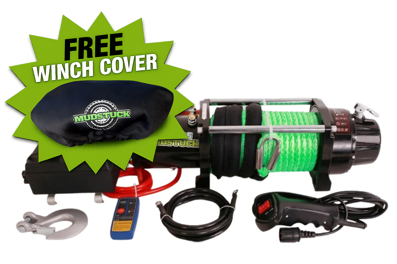 Mudstuck 9500lbs Winch 12V with Dyneema (SHORT DRUM)