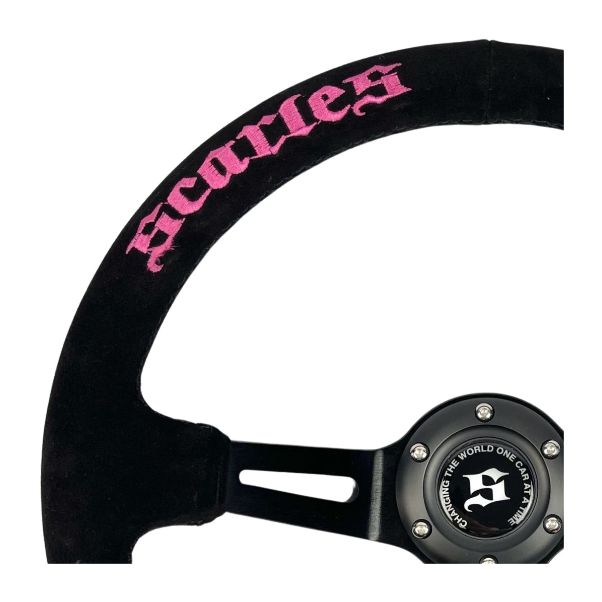 Suede Dedicated Drift Steering Wheel - 350mm-90mm - Pink Logo