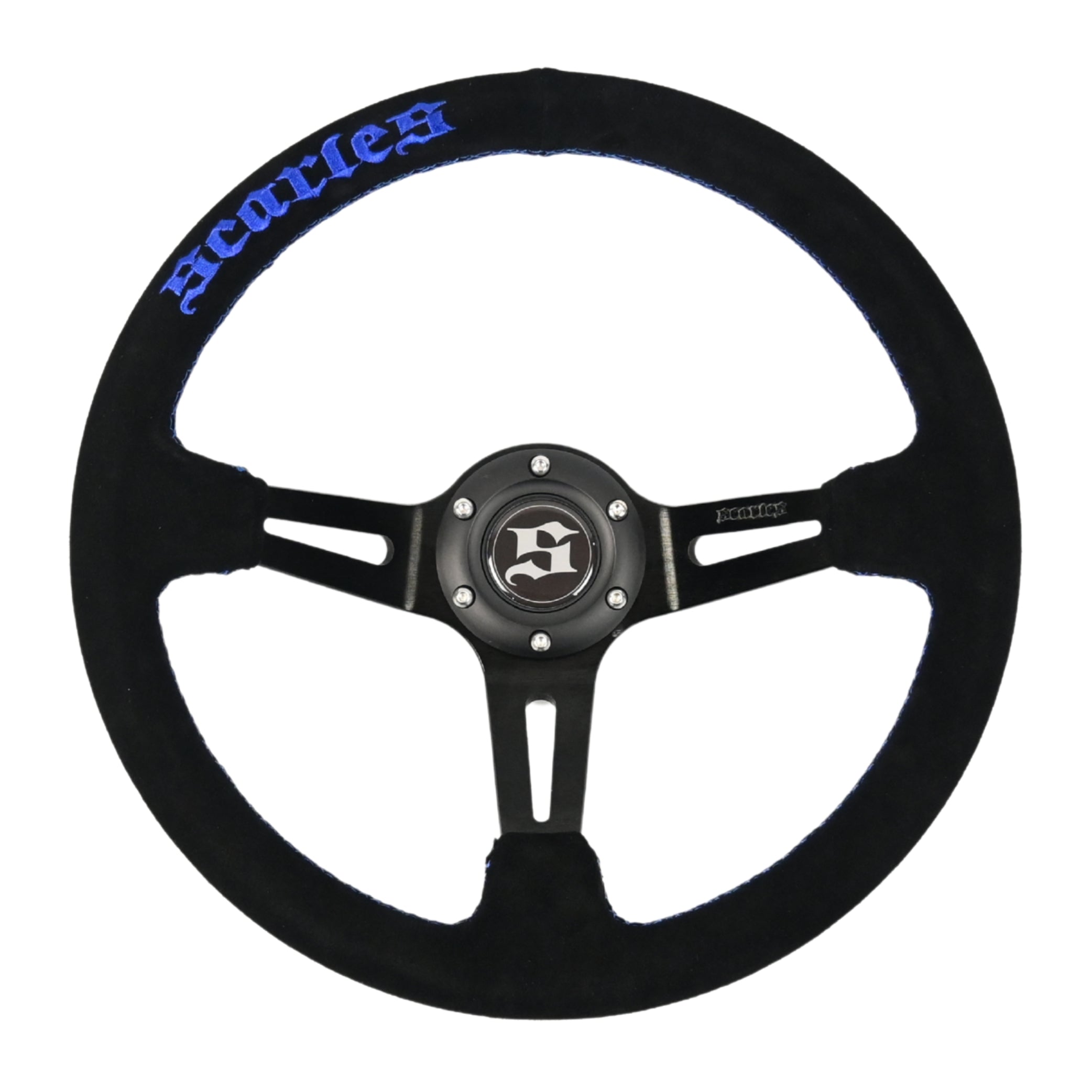 Scarles Suede Dedicated Drift Steering Wheel 350mm-90mm (blue logo & blue stitching)