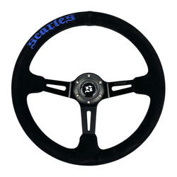 Scarles Suede Dedicated Drift Steering 350mm-90mm (blue logo)