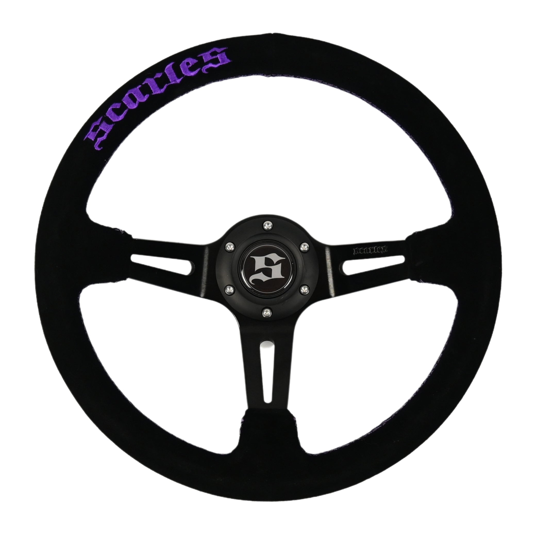 Scarles Suede Dedicated Drift Steering Wheel - 350mm-90mm (purple logo & purple stitching)