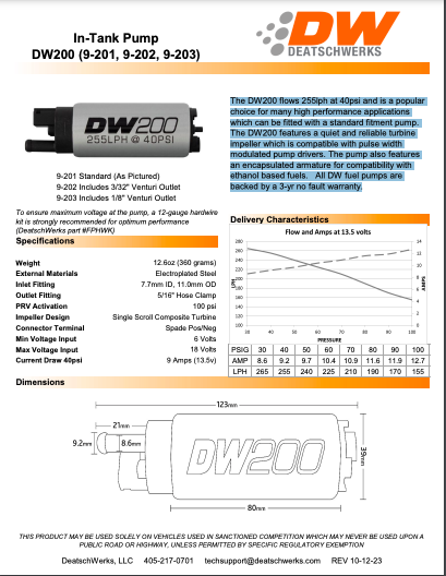 Deatschwerks BMW 255lph in-tank fuel pump w/ 9-1031 install kit