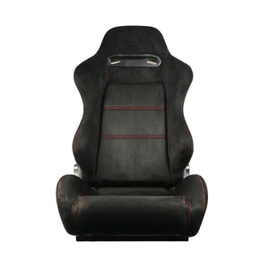 Black car seat with red stitching on a white background