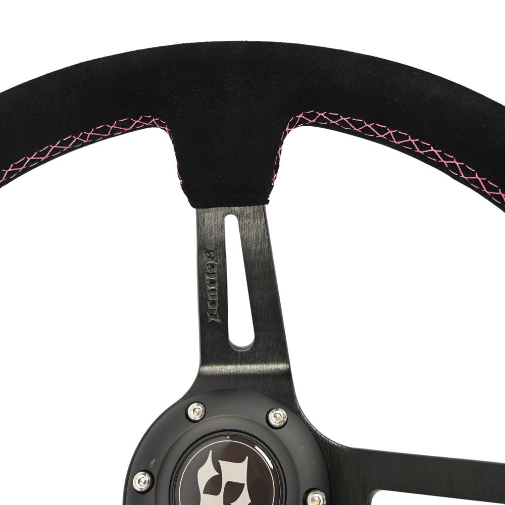 Scarles Suede Dedicated Drift Steering Wheel - 350mm-90mm (pink logo & pink stitching)