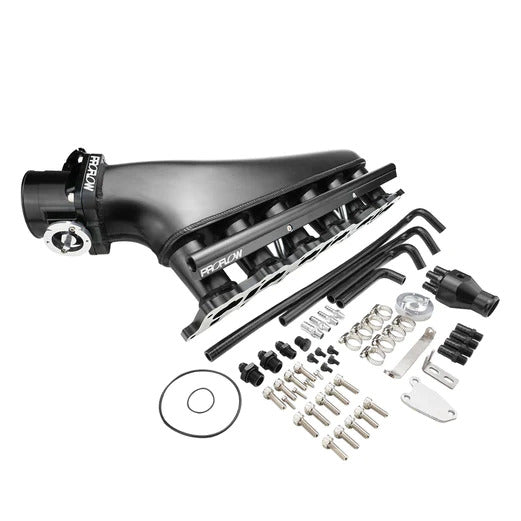 PROFLOW INTAKE MANIFOLD KIT, FABRICATED ALUMINIUM, BLACK, NISSAN RB25 INLET PLENUM, 90MM THROTTLE BODY, FUEL RAIL